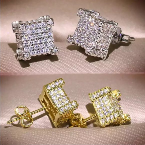 Sterling Silver Diamond Square Stud Earrings - Picture 4 of 4